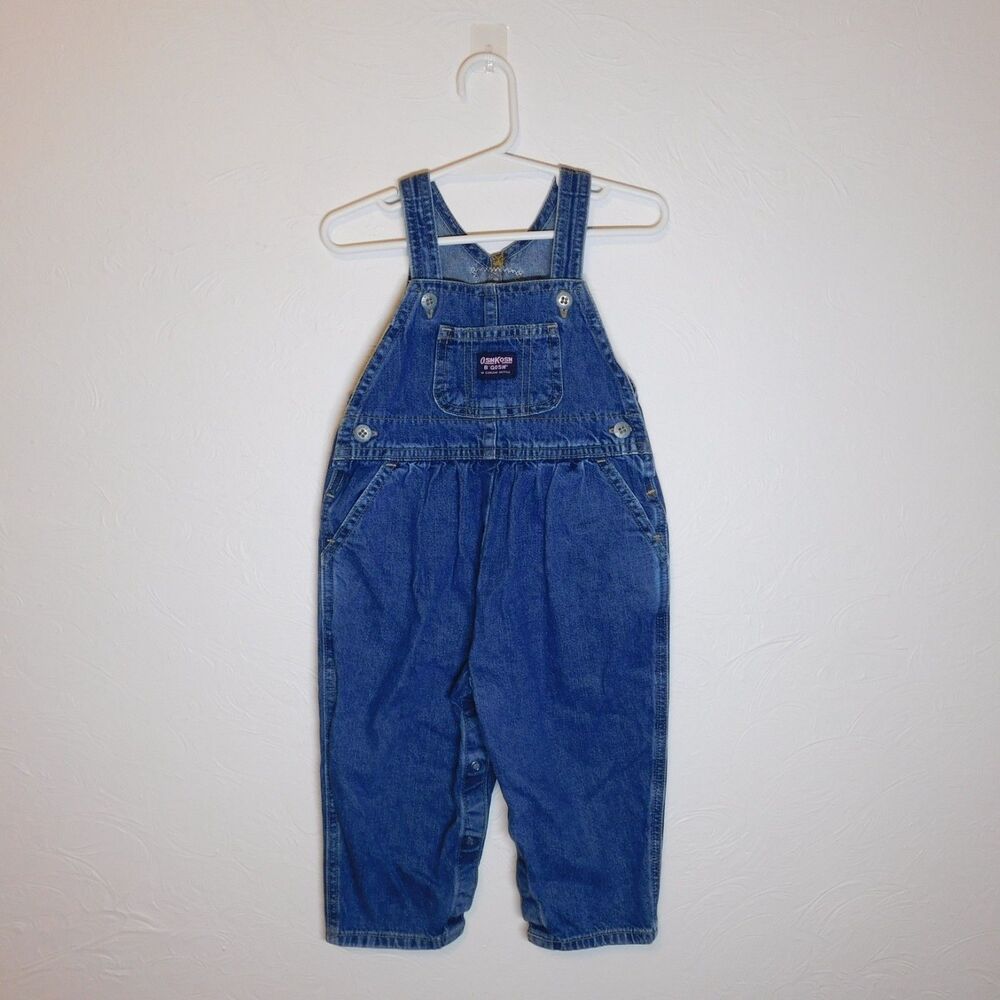 Oshkosh baby toddler  Pleated denim blue jean overalls size 24m vintage
